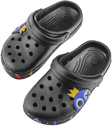 Qegtidv Boys Girls Clogs Kids Cute Cartoon Garden Clogs Toddler Non-Slip Breathable Slide Sandals Beach Pool Slippers 10 Toddler Black