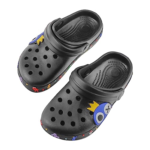 Qegtidv Boys Girls Clogs Kids Cute Cartoon Garden Clogs Toddler Non-Slip Breathable Slide Sandals Beach Pool Slippers 10 Toddler Black #TOP18