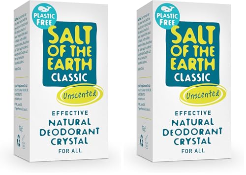 Desodorante natural sin plástico Salt of the Earth en barra cristalina, sin perfume, sin fragancia, vegano, aprobado por Leaping Bunny, 75g (Paquete de 2)