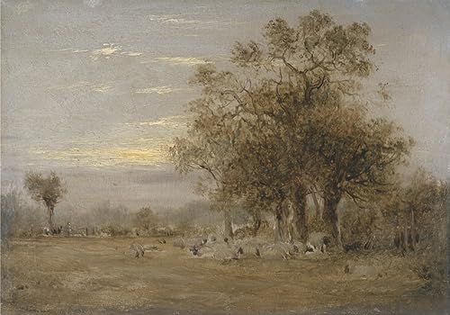 Peinture décorative moutons broutant Linnell toile 60x90cm