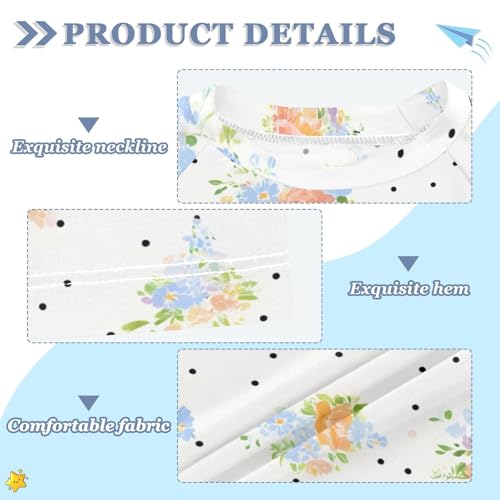 ALAZA Kids Rash Guard Girls Toddler Swim Shirts Short Sleeve Flower White Dot UPF 50+ 3T3