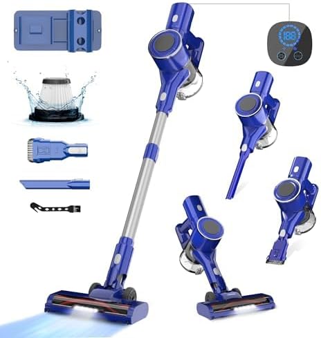 Huije - Aspiradora inalámbrica de 380 W y 28 Kpa para el hogar, aspiradora recargable 6 en 1 con pantalla LED, 45 minutos máximo, aspiradora ligera