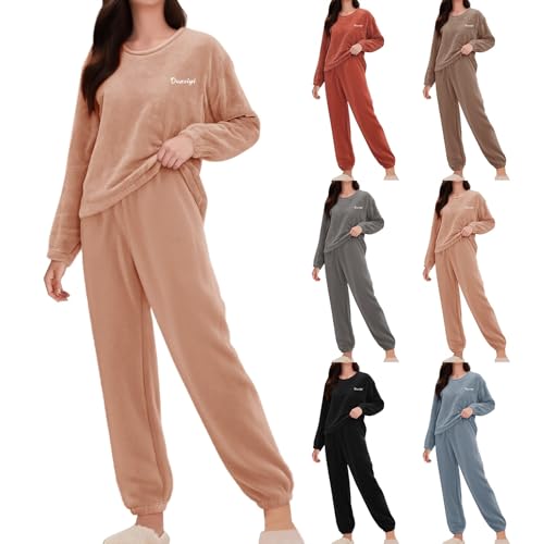 Ensemble Pyjama Hiver Élégante En Velours Femme, Pyjama Chaud Femme Hiver Polaire, 2025 Nouveau Vêtements De Nuit Décontracté Douce Haut Col Rond Pantalon...