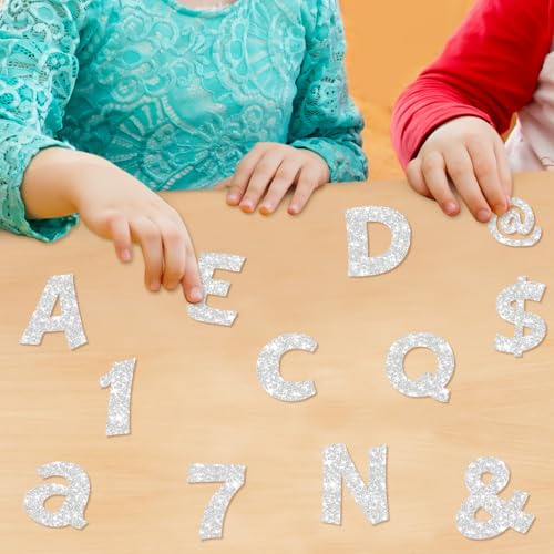 Image of Colarr 216 Pcs Silver Glitter Bulletin Board Letters for Classroom Number Alphabet Punctuation Symbol Cutout 4'' Die-Cut Poster Letter with Adhesive Dot School Party Graduation Decor Display