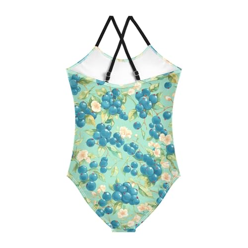Yuiboo Art Blueberries Flowers Girls Swimsuit Bathing Suit Toddler Girls Swim Suit Swimwear 3T2