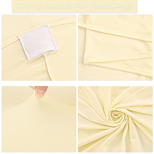 Image of 4 Pack 32x43 Inch Cocktail Table Cover Spandex Stretch Square Corners Tablecloth, Beige Cocktail Round Table Cloth, Fitted High Top Table for Bar, Weddings, Birthday, Banquet, Party (Beige)