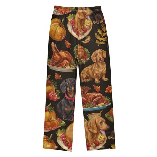Thanksgiving Dachshund Pumpkin Boys Long Pants Soft Trousers Elastic Waist Kids Lounge Bottoms with Pockets S-XL2
