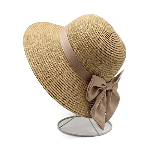 Chapeau de pêcheur pliable en paille pour femme avec nœud papillon