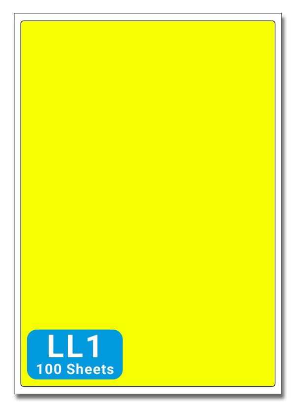 Yellow A4 Labels - 200mm x 289mm 1 to View - LL1-100 Sheets per Box (100 Self Adhesive Permanent Labels) - Part Number Customark-LL1-Y