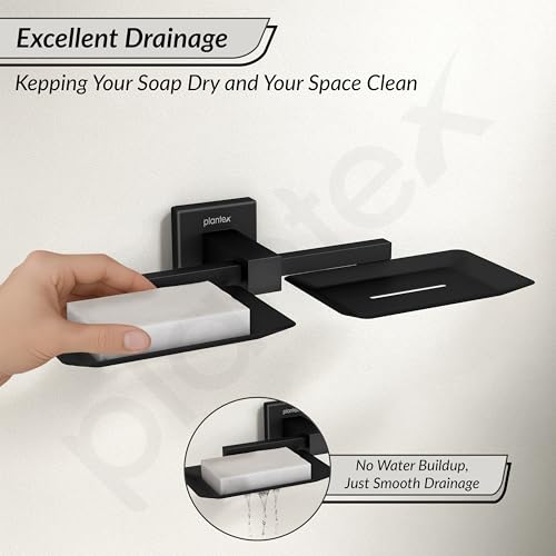 Image of Plantex Stainless Steel Double Soap Holder for Bathroom /Soap Case /Dual Soap Dish /Bathroom Accessories - Aqua (Black)
