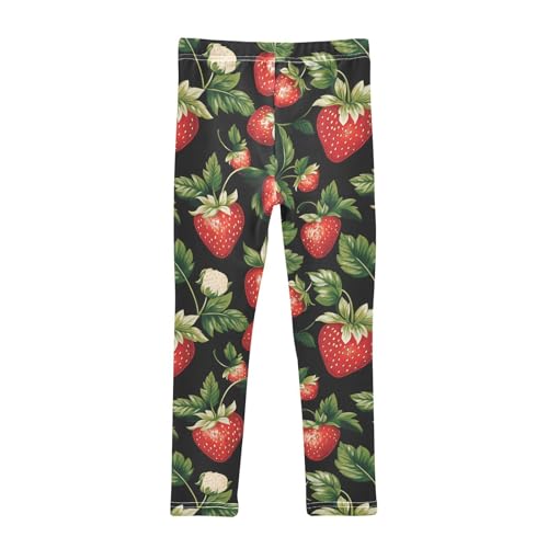Wusikd Strawberries Girls' Leggings Toddler Doodles Black Red Kids Yoga Pants Dance Active Tights 4T2