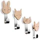 Kleiderhaken für Kinder aus Holz in Tierformen, Wandhaken, Garderobenhaken, Garderobe, Kinderzimmer, Tiere, Hund, Katze, Fuchs, Hase, Deko (Eiche inkl. 4 Metallhaken)