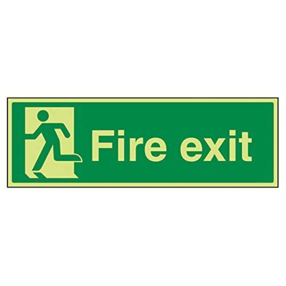 V Safety 14010BJ-G Glow In The Dark Final Fire Exit Man Left Sign - 450mm x 150mm - Rigid Plastic, Green