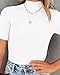 Lacozy Basics for Women Solid Half Sleeve Mock Neck Slim Fit Stretchy Comfy Layer T Shirt Tops White L