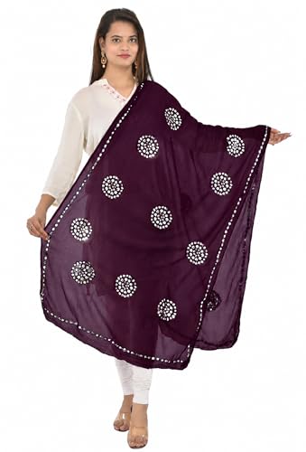 Image of YOUTHQUAKE Plastic Mirror Work Embroidered Chiffon Dupatta for Women & Girls