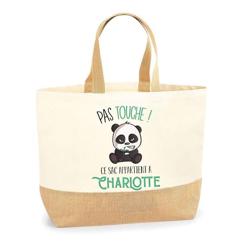 Sac Charlotte pas touche Panda grand cabas en coton et toile de jute