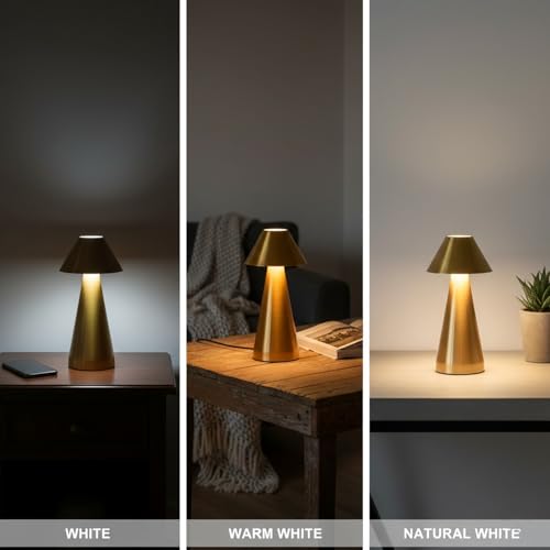 Image of New Cap Designer Table Lamp with 3 Color Modes Warm Cool Natural Light,Touch Stepless Dimming, 800 mAh Rechargeable Battery, Cordless Portable LED Light for Bedroom Bedside Desk Home Decor Use