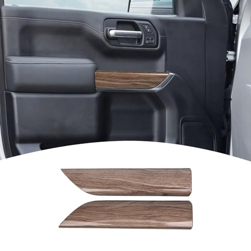 PDKLIN for Silverado Front Door Panel Trim Cover for Chevy Silverado GMC Sierra 2019-2022 Brown Wood Grain Interior Accessories 2pcs