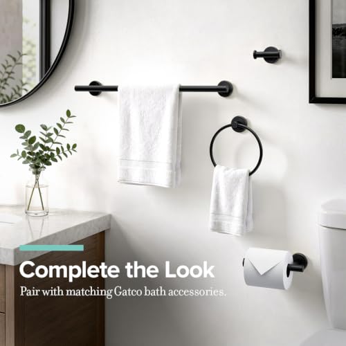 Image of Gatco 4240MX Latitude II Towel Bar for Bathroom, Wall Mounted Bath Towel Rack and Hanging Holder, Matte Black, 24 Inch