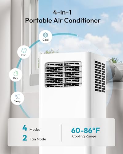 Image of EUHOMY Portable Air Conditioners 12,000 BTU, 4-in-1 Portable Air Conditioner for Rooms Up to 550 Sq.Ft. with Cool, Fan, Dehumidifier, Sleep, Portable AC Unit with Remote & 24H Timer, Installation Kits