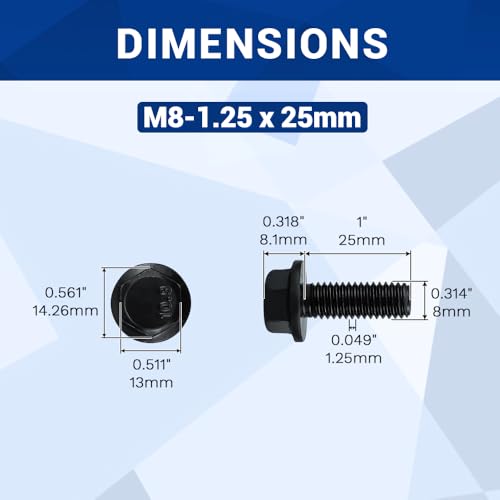 Image of 16-Sets M8-1.25 x 25mm Grade 10.9 Flange Hex Bolts + Flange Nut + Flat Washer + Lock Washer Combo Pack, Black Oxide, for Automotive & Machinery