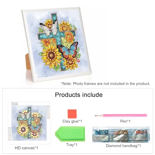 Image of Diamond Art Painting Kits for Adults, 5D Special Shape Diamond Art Kits for Beginners, Crystal Rhinestones Diamond Art Painting for Home Wall Decoration Gift 12x12inch, Sunflower Butterfly Cross