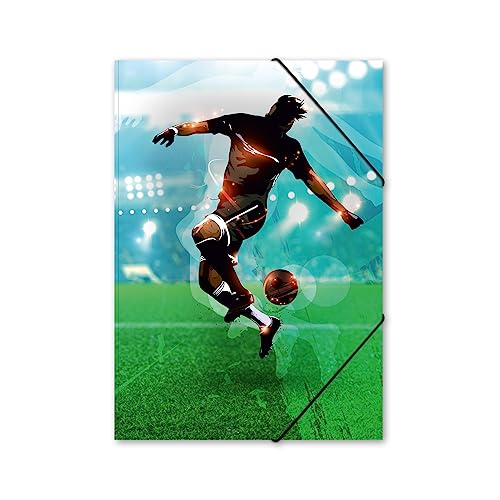 itenga Gummizugmappe mit Motiv DIN A4 - Sammelmappe Eckspanner - für Kinder Jugendliche Schüler Mädchen Jungen (Fussball - A4)