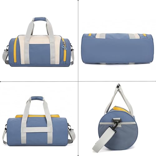 Image of POPCUBE Nylon 25cm Small Lightweight Waterproof Duffle Bag for Travel | Weekender Overnight Air Cabin Holdall for Men Women with Front Opening - 45cm x 25cm x 25cm (Modern, Blue)