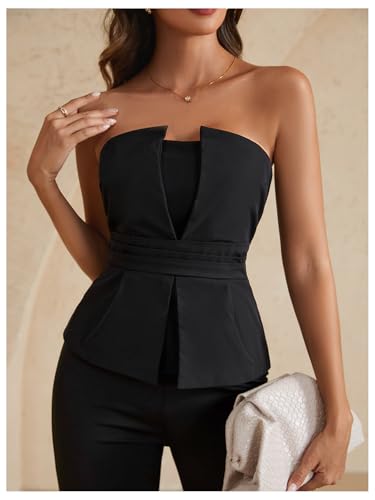 Women's Ruched Strapless Tube Top Elegant Asymmetrical Fitted Party Tops4