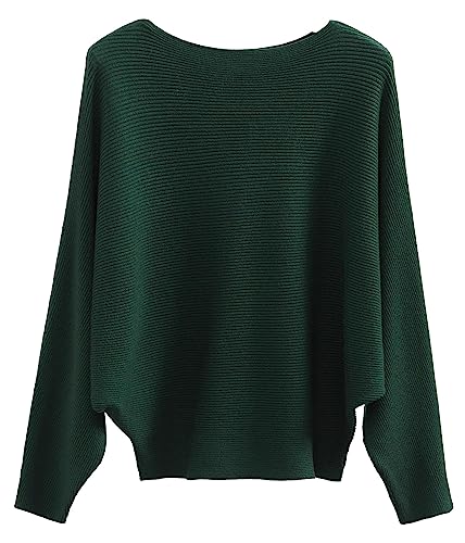 Image of FULIER Women Oversized Boat Neck Batwing Sleeves Dolman Knitted Sweaters Lightweight Pullovers Tops One Size