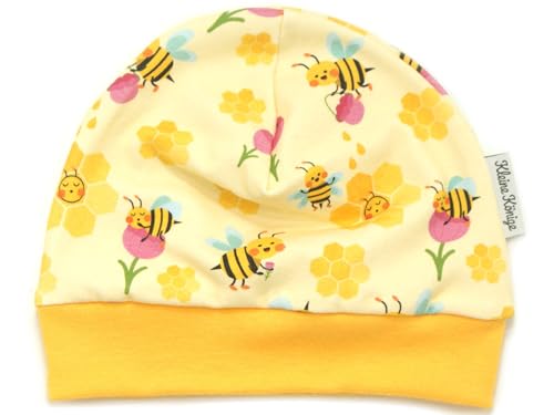 Kleine Könige Mütze Baby Mädchen Beanie Modell Sommer Biene Honig Honey Bee gelb Ökotex 100 Zertifiziert Größe 50/56