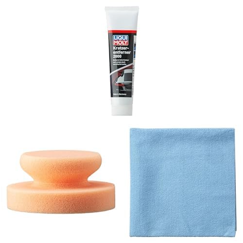 Liqui Moly Bundle Kratzerentferner 2000 100 ml | Handpolierschwamm hart 2 Stück | Microfasertuch Lack 1 Stück