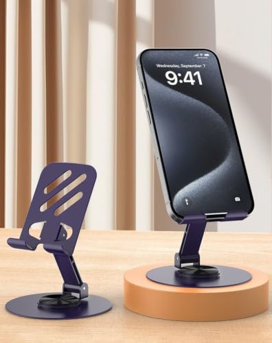 Image of MIXOO Mobile Stand for Table Adjustable, Foldable Desk Phone Holder with Anti-Slip Base & Heavy Duty Body, Universal Phone Stand Compatible with All Smartphones (Purple)
