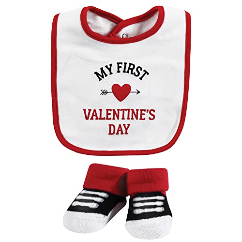 Image of Hudson Baby Unisex Baby Cotton Bib and Sock Set, Valentine Heartbreaker, One Size