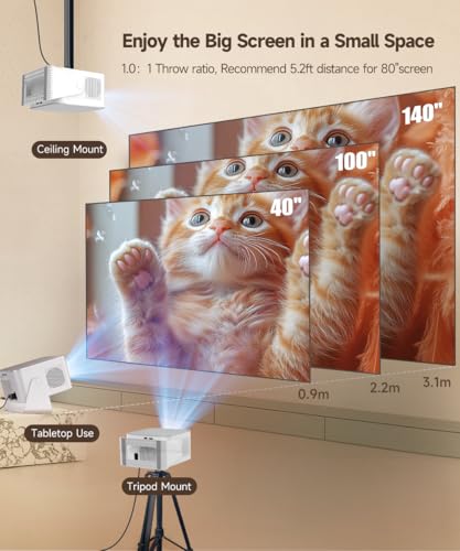 جهاز عرض ذكي مع دعم 4K 8K، جهاز عرض محمول مع واي فاي 6 وبلوتوث 5.4، 600 ANSI، تركيز تلقائي وتجنب العوائق، جهاز عرض أفلام صغير 1080 بكسل للمنزل والخارج من ماجكوبيك HY350Max