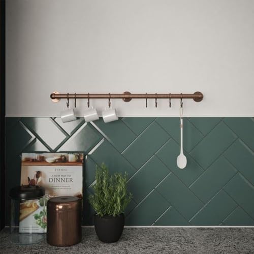 Forgeworks Easy-Fit Kitchen Utensil Rail Kit 60cm with 8 Sliding S Hooks in Antique Brass - Wall Mount Hanging Storage for Cooking Utensils