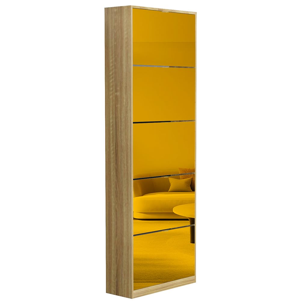 BAKAJI Scarpiera con Ante a Specchio Ribaltabili, Porta Scarpe con Ripiani a Ribalta e Maniglie, Struttura Salvaspazio Design Moderno, Ideale per Soggiorno, Ingresso, Salotto, Ufficio