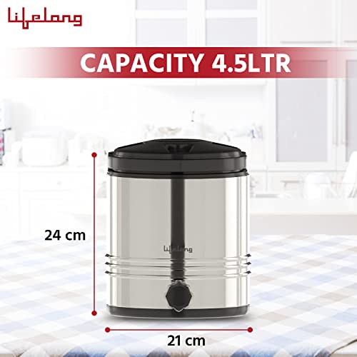 Image of Lifelong 4.5 litres Insulated Stainless Steel Water Jug| Thermos Jug| Hot & Cold | Easy to Carry Handle| Leakproof Tap| Spill-Proof Airtight Lid (LLWMJ45, Silver)