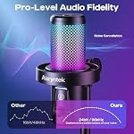USB Microphone de jeu pour PC - 96kHz/24-bit Studio qualité Cardioïde Condenseur Mic avec bouton Mute, contrôle de gain & 3.5mm Casque Jack - prêt à brancher pour Streaming, Podcast, Twitch, PS5