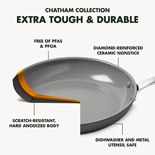 Image of GreenPan Chatham Hard Anodized Healthy Ceramic Nonstick 5 Piece Cookware Pots and Pans Set, Saute, Saucepan, Lids, Stainless Steel Handles, PFAS-Free, Dishwasher Safe, Oven Safe, Gray