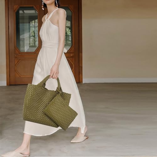 Image of JINMANXUE Unisex Fashion Woven Bag Damen-Tragetasche, Olive, 16.1 inch W x 7.1 inch D x 11 inch H
