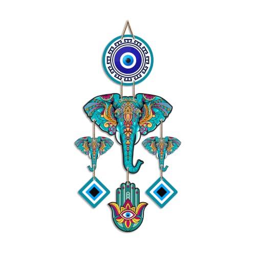 Image of Artvibes Tribal Elephant Evil Eye Wall Hanging for Home Entrance | Nazar Battu MDF Decorative Wall Art | Lucky Vastu Decor for Living Room | Bedroom | Office & Hallway | Housewarming Gift (WH 8548N)