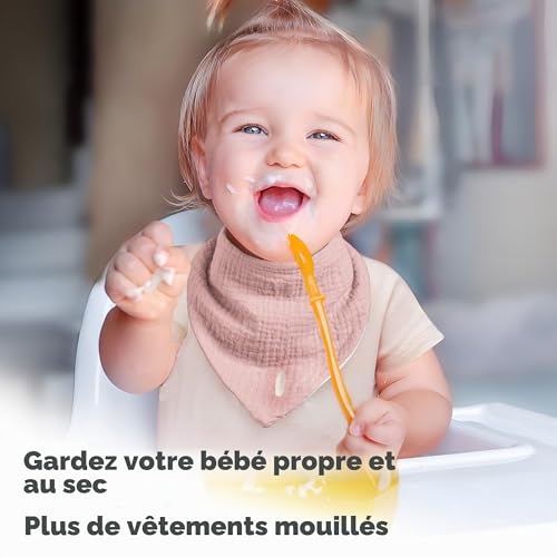 Susurration Bavoirs Bébé Bandana 10 Pièces,Mousseline Foulard Bavoirs Bebe Réglables Doux Pour Garçons et Filles (Rose Violet) – vue 4