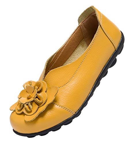 Image of Women's Slip-On Loafers, Comfortable Leather Walking Flats with Memory Foam Insole, Anti-Slip Casual Shoes for Work Office Driving
