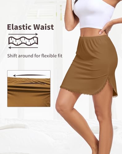 Image of Half Slips for Women Underskirt Short Mini Skirt with Floral Lace Trim