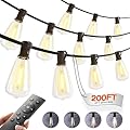 addlon 200FT(50FT*4) Outdoor String Lights with Remote,Waterproof Patio Lights with 108 Shatterproof Dimmable ST38 LED Bulbs Connectable Outdoor Lighting for Backyard Bistro Garden Bistro 2FT Spacing