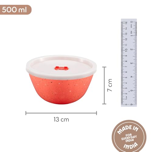 Image of Borosil 500ml Kube Pink Serving & Mixing Bowl with Lid | Made in India Borosilicate Glass Bowl for Kitchen & Dinning | Bowl for Mixing Dough, Salad, Batter | Microwave & Dishwasher Safe