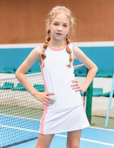 Image of Zaclotre Girls Tennis Dress with Pockets Sleeveless Tank Top and Skirt Sets | 2 Piece Set, Sleeveless, with Shorts, Double Layers Pleated Back, Perfect for Athletic Tennis Golf 3-14 Years
