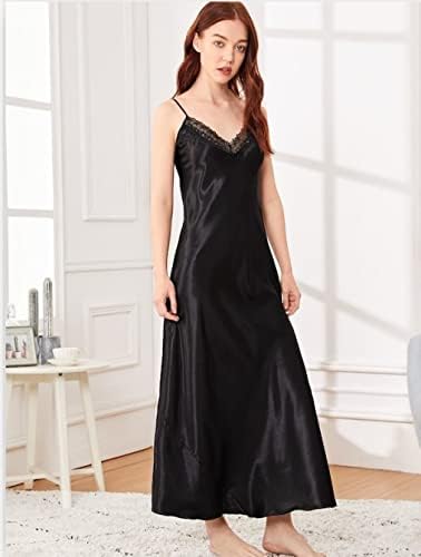 ASHER FASHION Satin Nightgowns for Women Long Silk Nightdress Vintage Lace Chemise Maxi Sleepwear - Image 3