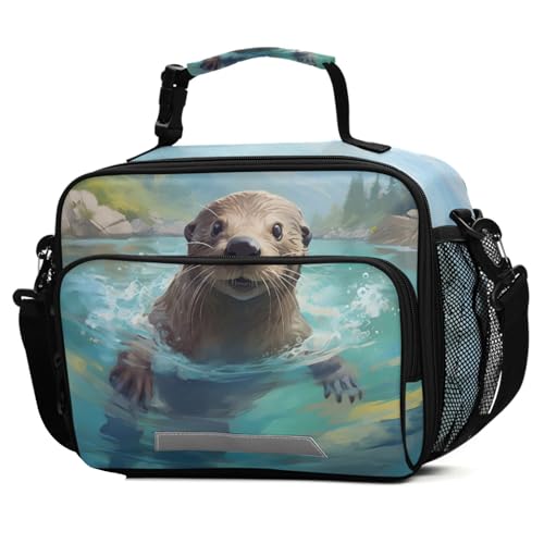 ALAZA Cute Otter Kids Lunch Box, Animal Lunchbox Insulated Reusable Meal Container Lunch Bag with Shoulder Strap for School Girls Boys